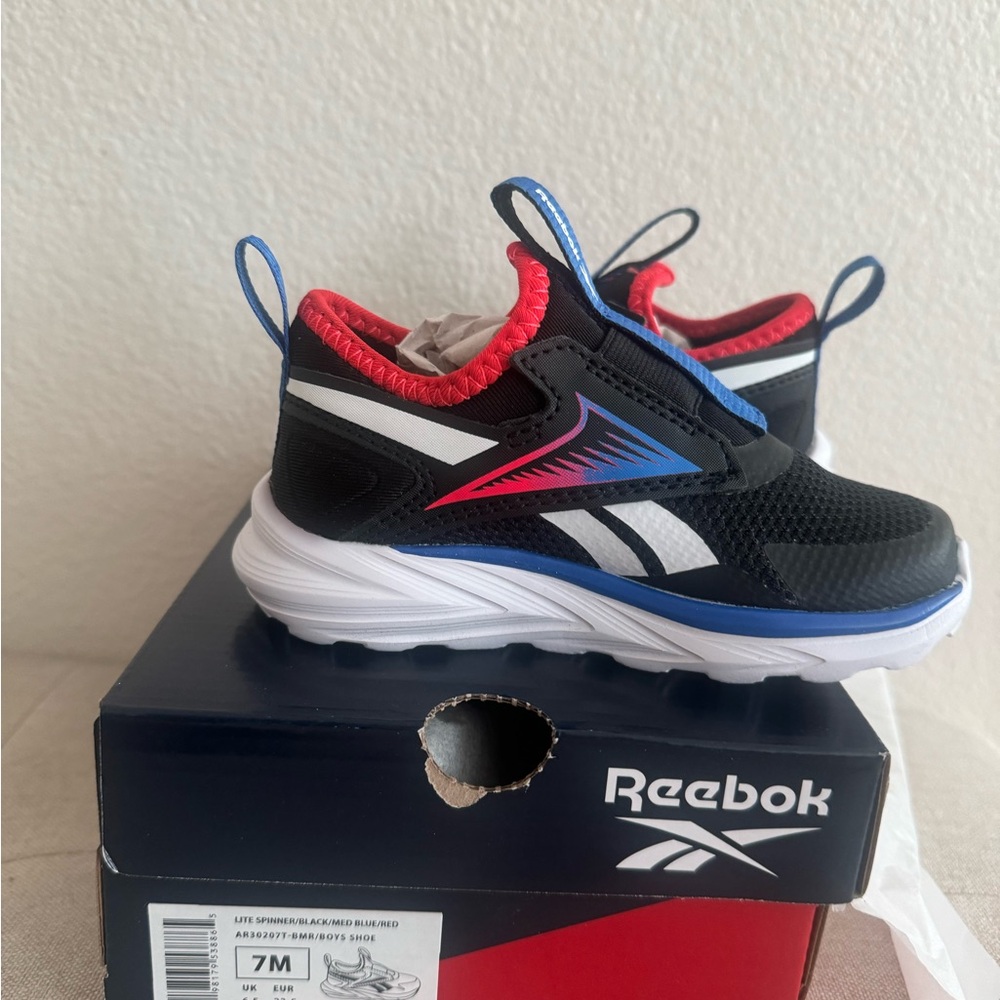 Reebok Kids Black, Red & Blue Slip-On Sneakers